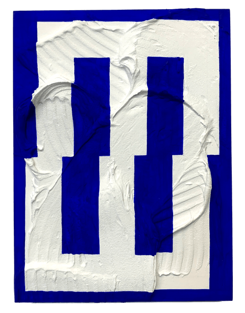 Michelle Jane Lee, Blue (Crossroads), Flashe, acrylic medium on wood panel,  12 by 9 inches, 2018.