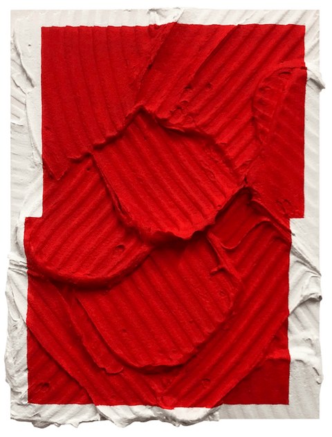 Michelle Jane Lee, Red (Landslide), Flashe, acrylic medium on wood panel, 12 by 9 inches,  2017.