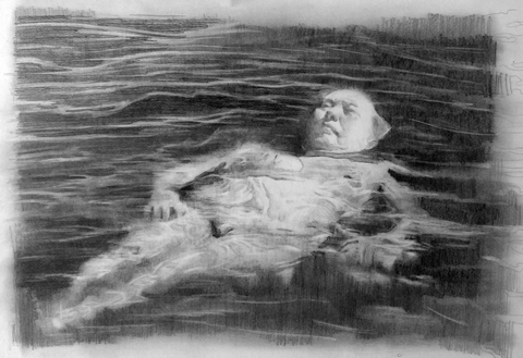 Steve Hampton, Bather, 2021, Graphite on paper, 23 by 22 inches.