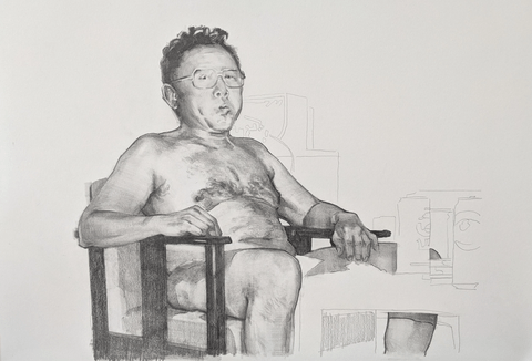Steve Hampton, Seated Bather, 2021, Graphite on paper, 15 by 22 inches